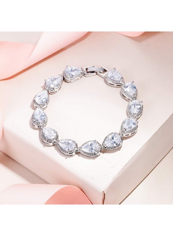 EVER FAITH Cubic Zirconia Wedding Tennis Bracelets For Women, White Gold Plated Teardrop Rhinestone April Birthstone Bracelet For Women, Bridal Jewelry - Image 4