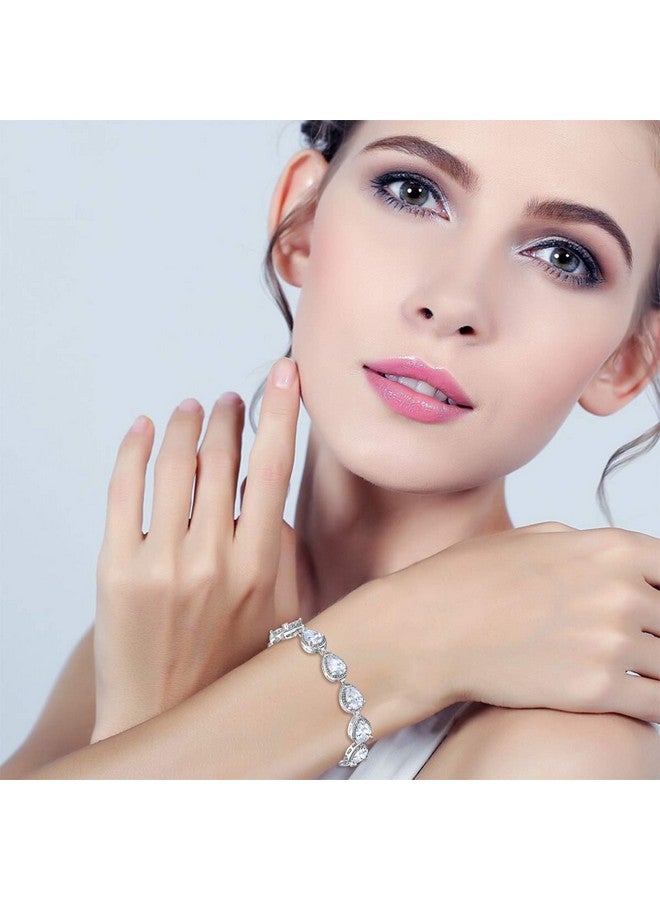 EVER FAITH Cubic Zirconia Wedding Tennis Bracelets For Women, White Gold Plated Teardrop Rhinestone April Birthstone Bracelet For Women, Bridal Jewelry - Image 2