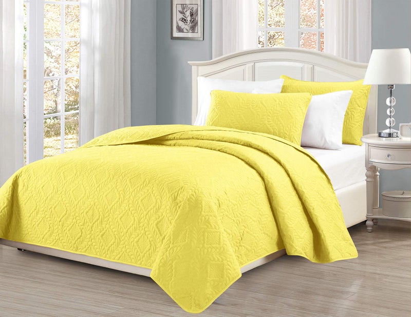 MK Home Mk Collection KingCalifornia King Over Size 118x106 3pc Diamond Bedspread BedCover Embossed Solid Yellow New 