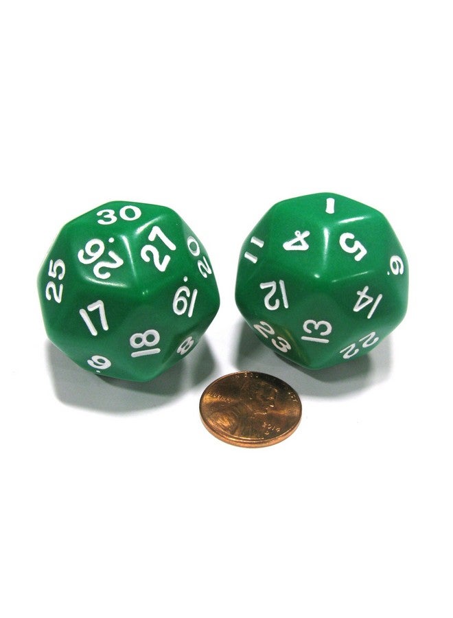 Koplow Games Set of 2 Triantakohedron D30 30 Sided 33mm Jumbo Dice - Green w White Numbers - Image 1