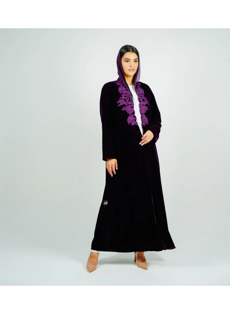 Rosette Abaya  velvet abaya with  embroidery on the neckline for Women | Best Price UAE