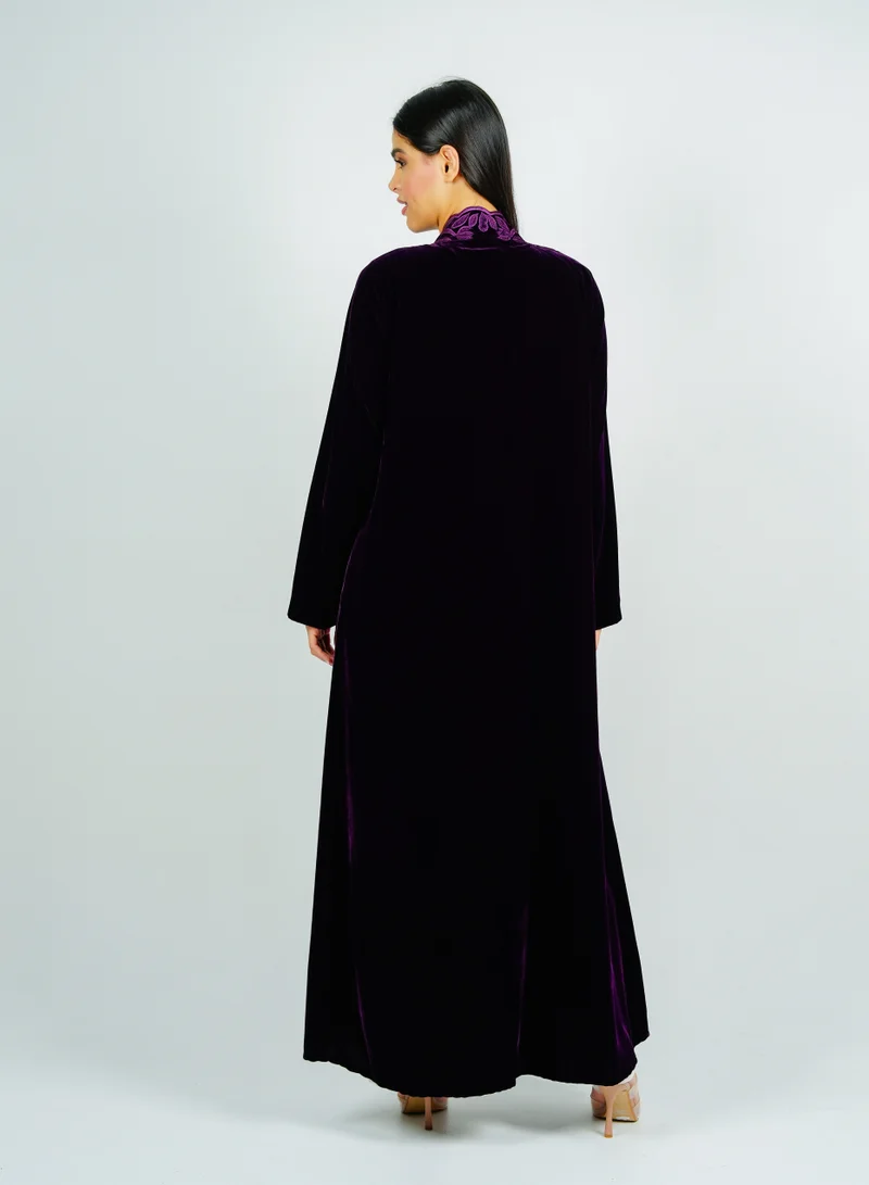 Rosette Abaya  velvet abaya with  embroidery on the neckline for Women | Best Price UAE