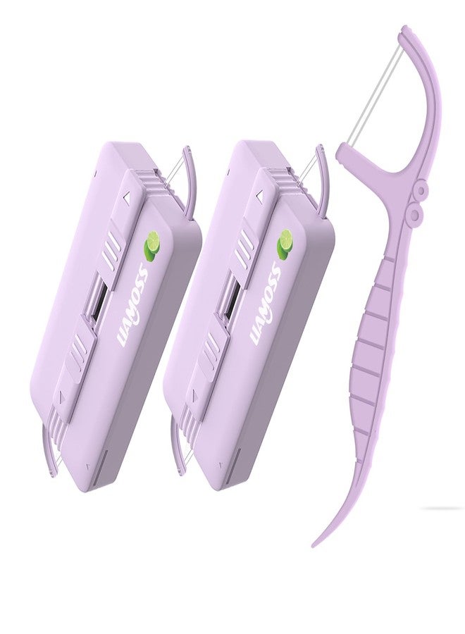 LIAMOSS Shred Resistant Twin line Dental Floss Picks Dispenser-2 Box 20Count Lime Flavor Double line Flosser Portable Case-Best Dental Tools for Oral Care-The Ultimate Floss Storage Solution(Purple) - Image 1