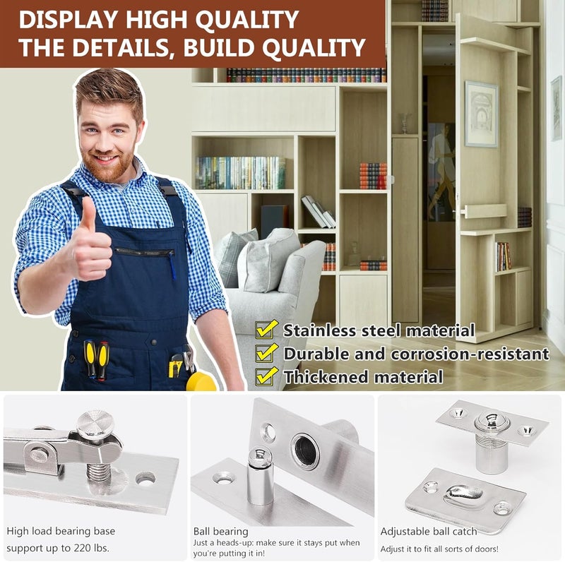 HBL Heavy Duty Pivot Hinge Set with Door Ball Catch for Wood Door, ' Hidden Door Hinge for Secret Door, Swing Door, with 360 Degree Rotation, Invisible Pivot Door Hardware for Bookshelf. - Image 3