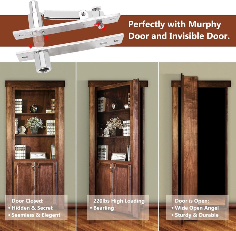 HBL Heavy Duty Pivot Hinge Set with Door Ball Catch for Wood Door, ' Hidden Door Hinge for Secret Door, Swing Door, with 360 Degree Rotation, Invisible Pivot Door Hardware for Bookshelf. - Image 4