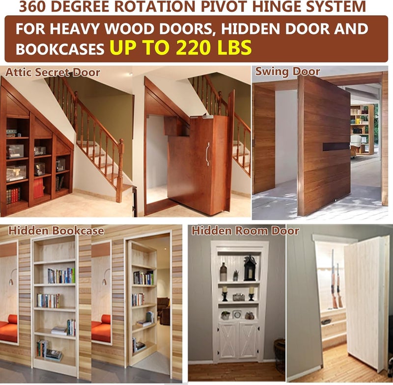 HBL Heavy Duty Pivot Hinge Set with Door Ball Catch for Wood Door, ' Hidden Door Hinge for Secret Door, Swing Door, with 360 Degree Rotation, Invisible Pivot Door Hardware for Bookshelf. - Image 5