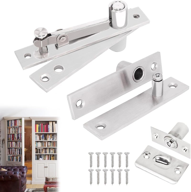 HBL Heavy Duty Pivot Hinge Set with Door Ball Catch for Wood Door, ' Hidden Door Hinge for Secret Door, Swing Door, with 360 Degree Rotation, Invisible Pivot Door Hardware for Bookshelf. - Image 1