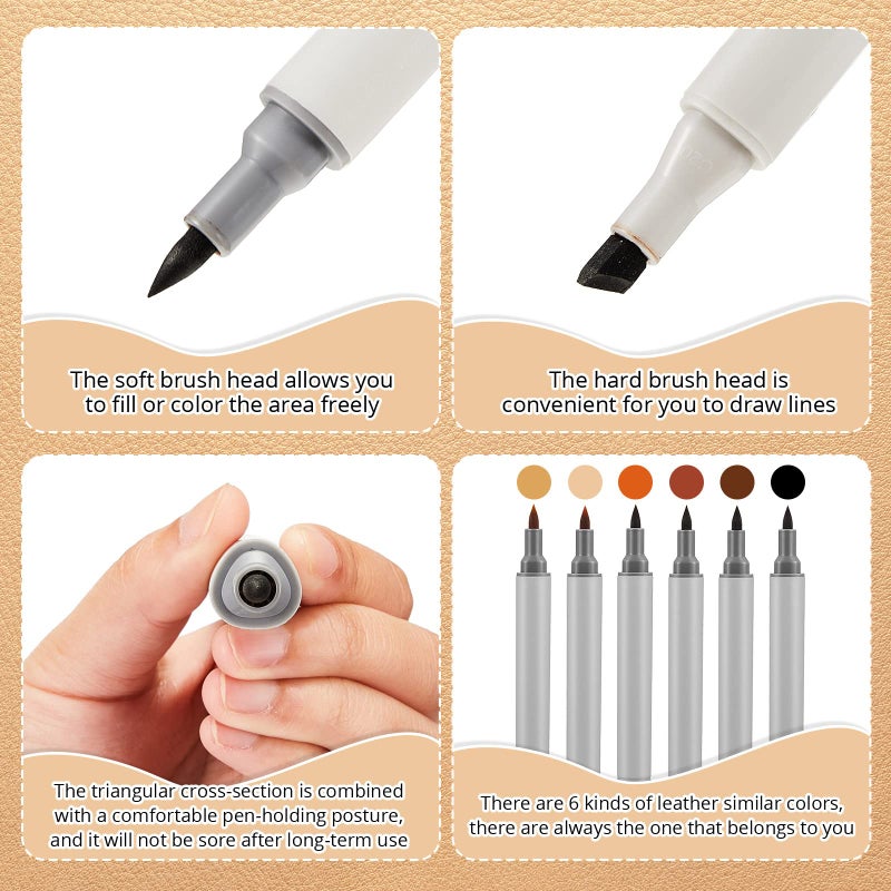 Leinuosen 6 Pack Dual Tip Leather Dye Marker Pens Touch up Pen Shoe Marker Leather Flow Marking Pen for Furniture Scratches Shoe Repair Kit Paint, 6 Colors - Image 4