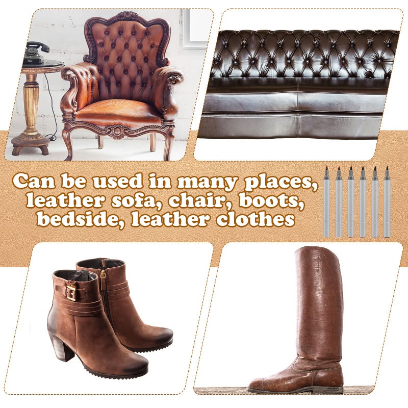 Leinuosen 6 Pack Dual Tip Leather Dye Marker Pens Touch up Pen Shoe Marker Leather Flow Marking Pen for Furniture Scratches Shoe Repair Kit Paint, 6 Colors - Image 5