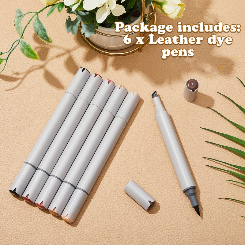 Leinuosen 6 Pack Dual Tip Leather Dye Marker Pens Touch up Pen Shoe Marker Leather Flow Marking Pen for Furniture Scratches Shoe Repair Kit Paint, 6 Colors - Image 3
