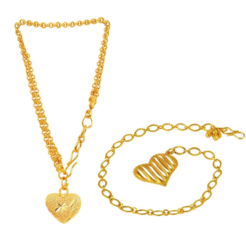 JFL Jewellery for Less Combo of Gold Plated Heart Cut Work Charm Adjustable Bracelets for Couple Valentine