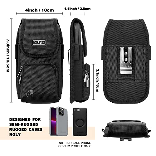 Perilogics Nylon Cell Phone Holster Compatible with iPhone 17 Pro Max, 16 Pro Max, 16 Plus, 15 Pro Max, 15 Plus, 14 Pro Max with Rugged Case, Belt Clip Pouch with Zipper Storage & Card Slot - Image 4