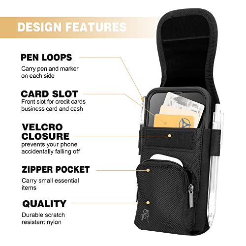 Perilogics Nylon Cell Phone Holster Compatible with iPhone 17 Pro Max, 16 Pro Max, 16 Plus, 15 Pro Max, 15 Plus, 14 Pro Max with Rugged Case, Belt Clip Pouch with Zipper Storage & Card Slot - Image 3
