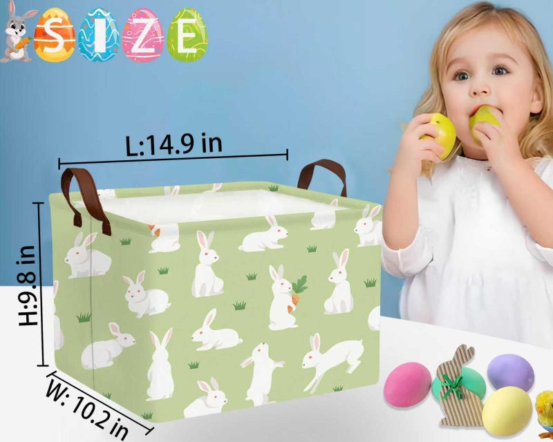 BOOHIT Large Easter Baskets Empty Boy Toy Storage Bin Girls collapsible kid Hamper Baby Waterproof Storage Box Spring Gifts Decor(White Rabbit Holding Carrot) - Image 2