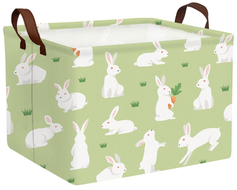 BOOHIT Large Easter Baskets Empty Boy Toy Storage Bin Girls collapsible kid Hamper Baby Waterproof Storage Box Spring Gifts Decor(White Rabbit Holding Carrot) - Image 1