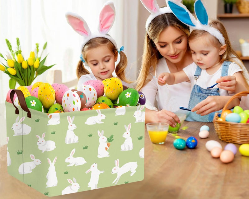 BOOHIT Large Easter Baskets Empty Boy Toy Storage Bin Girls collapsible kid Hamper Baby Waterproof Storage Box Spring Gifts Decor(White Rabbit Holding Carrot) - Image 4