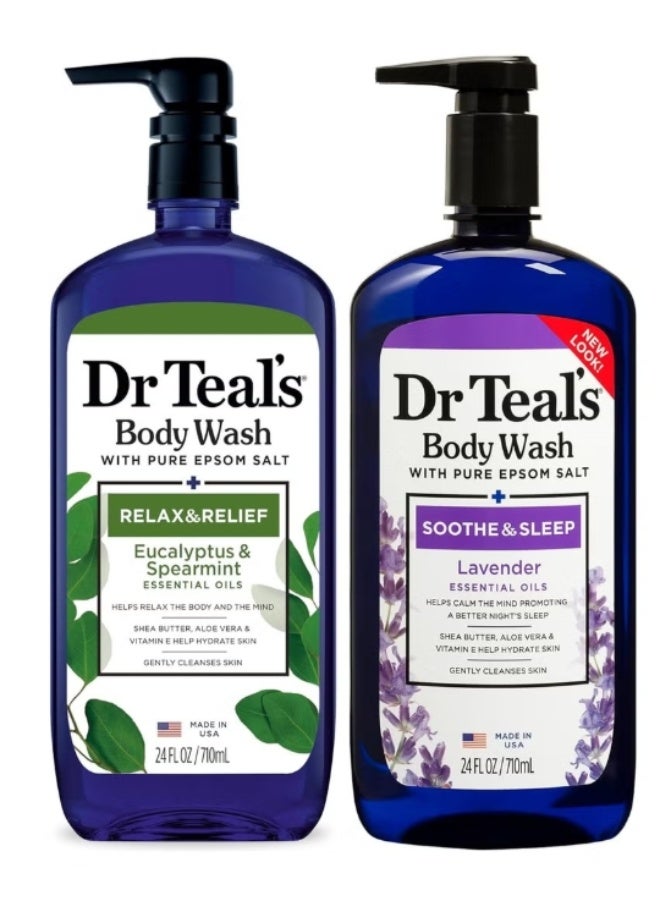 Dr Teal's Body Wash with Pure Epsom Salt, Lavender & Eucalyptus Spearmint, 710 ml Each, 2-Pack