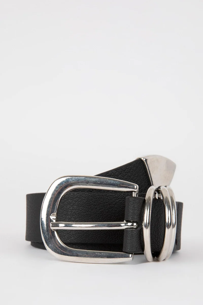 Defacto Women's Faux Leather Metal Buckle Belt
