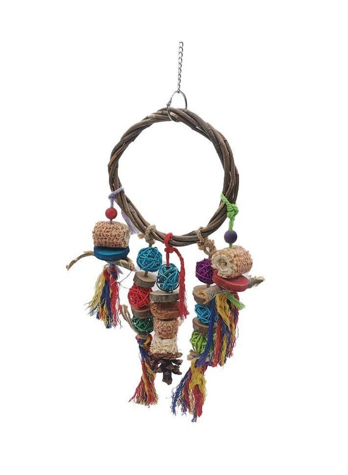 عام ببغاء يمضغ حبل أغصان التفاح، كرة الكرمة، حلقة المنسوجة، لعبة تخفيف الطيور، عمود التسلق،طحن الفم، لعبة حبل ملونة. - Image 1