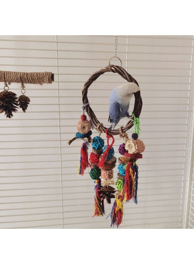 عام ببغاء يمضغ حبل أغصان التفاح، كرة الكرمة، حلقة المنسوجة، لعبة تخفيف الطيور، عمود التسلق،طحن الفم، لعبة حبل ملونة. - Image 3