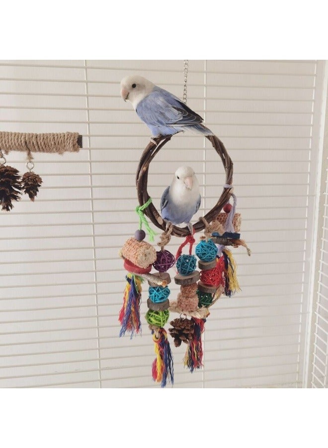 عام ببغاء يمضغ حبل أغصان التفاح، كرة الكرمة، حلقة المنسوجة، لعبة تخفيف الطيور، عمود التسلق،طحن الفم، لعبة حبل ملونة. - Image 4