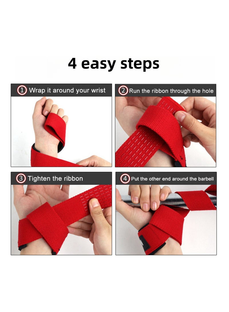 NOVOLAN NOVOLAN Weightlifting Assistance Belts 2 Pieces, Sports Weightlifting Booster Belt Fitness Deadlift Anti-Slip Grip Belt Pull-Up Barbell Anti-Slip Wrist Strap, Improved Grip Strength (red) - Image 3