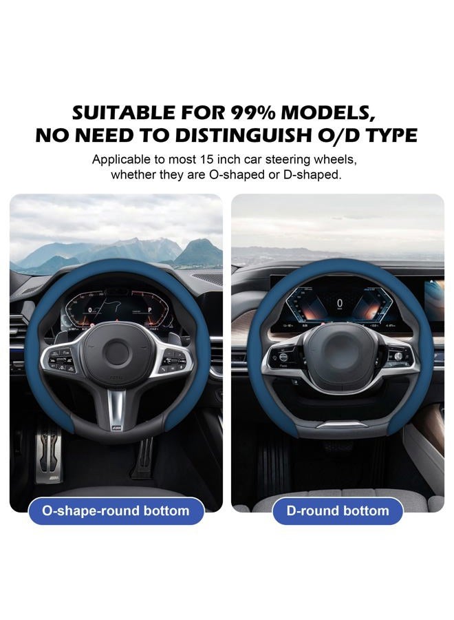 frani Leather Steering Wheel Cover, Universal 15 Inch Premium Non-Slip Steering Wheel Cover Navy Blue - Image 3