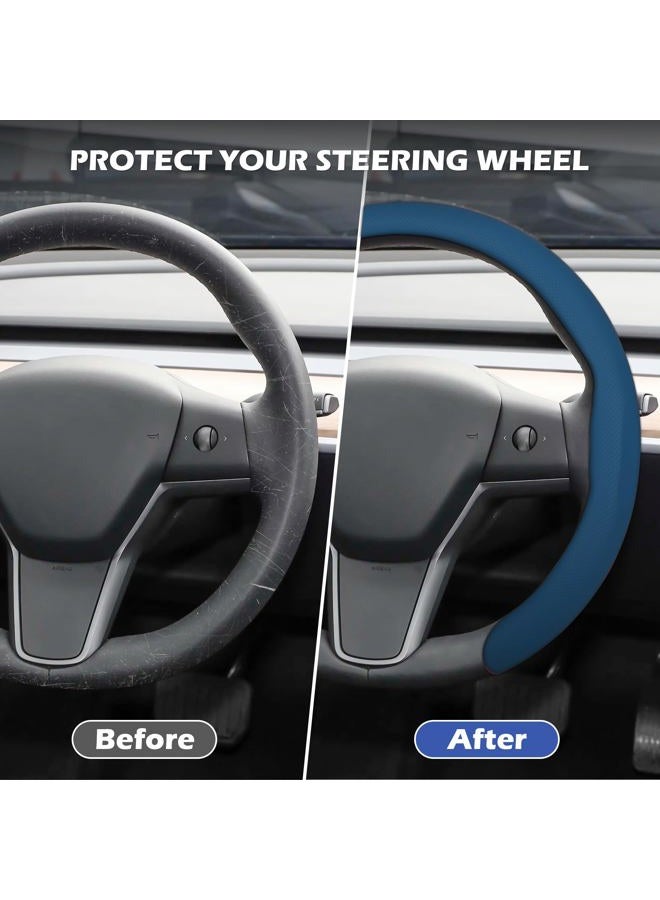 frani Leather Steering Wheel Cover, Universal 15 Inch Premium Non-Slip Steering Wheel Cover Navy Blue - Image 2