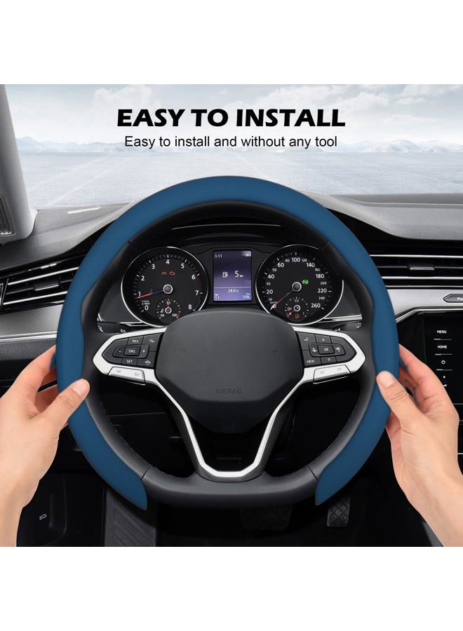 frani Leather Steering Wheel Cover, Universal 15 Inch Premium Non-Slip Steering Wheel Cover Navy Blue - Image 4