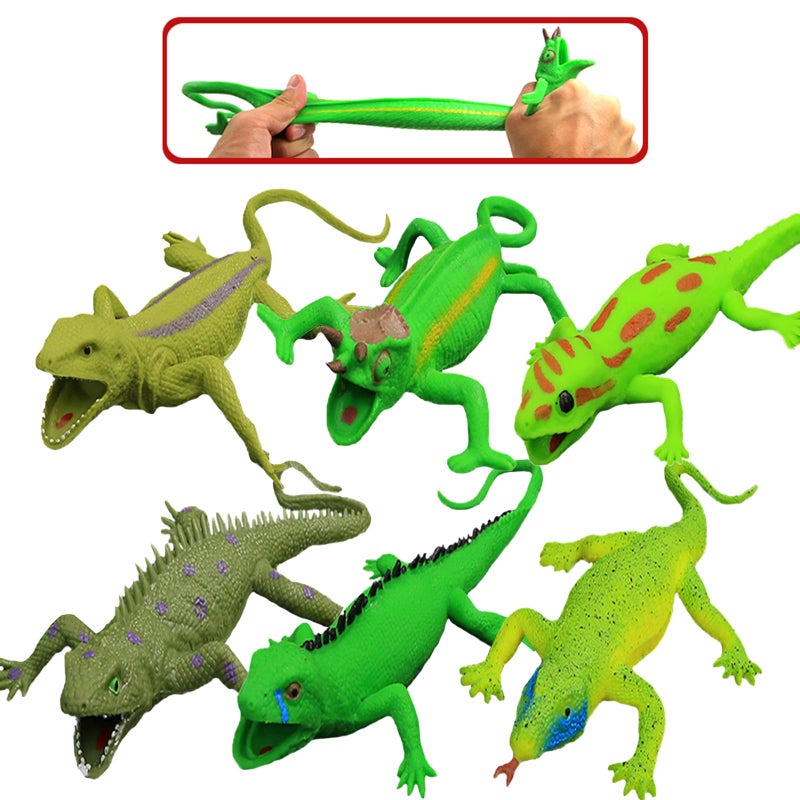 Yeonhatoys 6 Packs Lizards Toys9 inch Super Stretches Rubber Lizard Set Material TPR Stretchy Lizards with Gift BagRealistic Lizard Figure Bathtub Toy Iguana Chameleon - Image 3