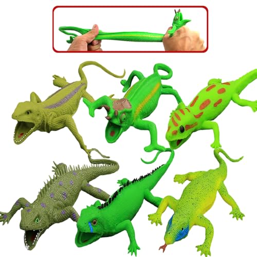 Yeonhatoys 6 Packs Lizards Toys9 inch Super Stretches Rubber Lizard Set Material TPR Stretchy Lizards with Gift BagRealistic Lizard Figure Bathtub Toy Iguana Chameleon - Image 1