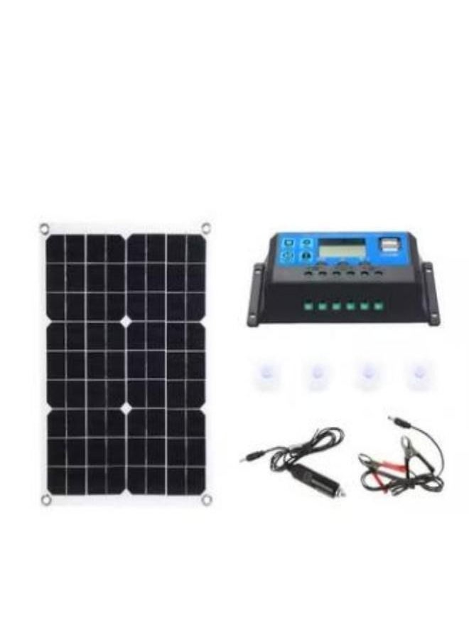 Generic Dual Output Solar Panel With Solar Charge Controller Black  - Image 1
