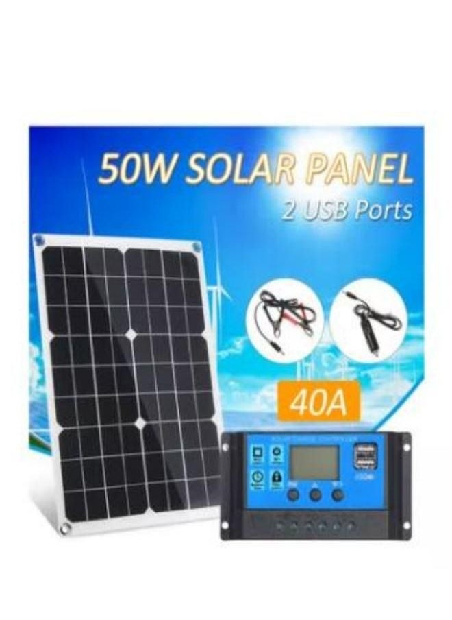 Generic Dual Output Solar Panel With Solar Charge Controller Black  - Image 2