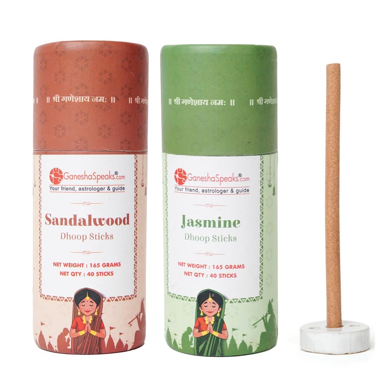 GaneshaSpeaks GaneshaSpeaks Bambooless Dhoop Sticks with Sandalwood Jasmine Fragrance 80 PiecesPack of 2 Handcrafted by Skilled Artisans EcoFriendly Pure Aroma Free Ceramic Stand  - Image 1