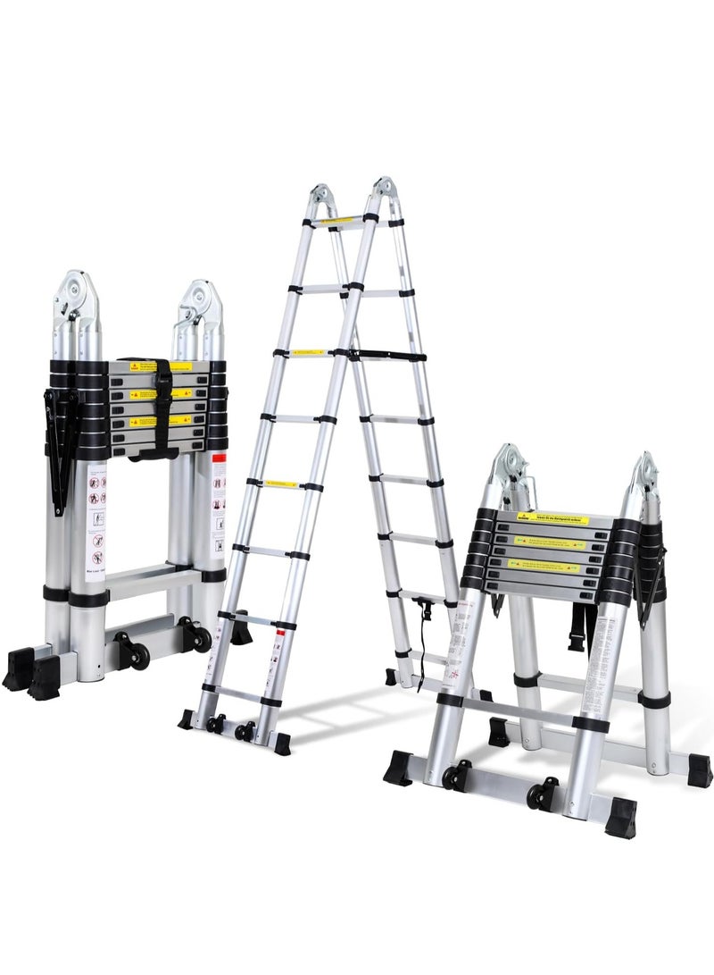 سلم قابل للطي بقضبان تلسكوبية من الألومنيوم ، سلم ألومنيوم غير قابل للانزلاق، سلم متعدد الوظائف، سلم قابل للتمديد بطول 5 متر وسعة تحميل 150 كيلوجرام - Image 1