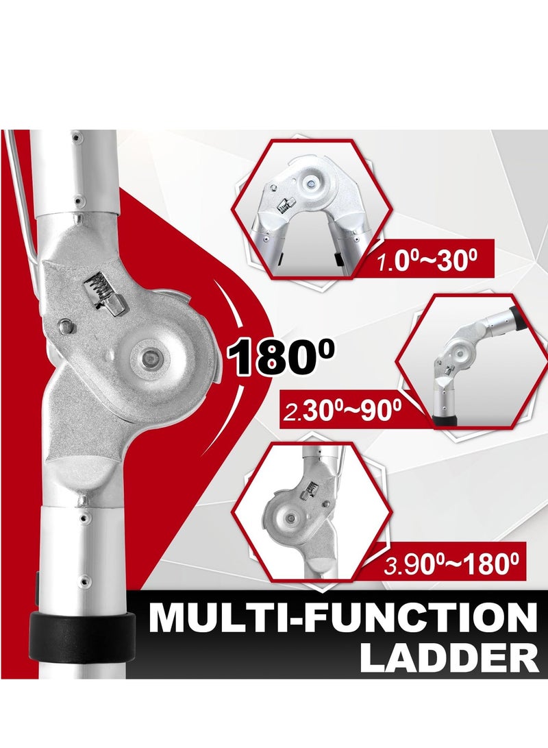سلم قابل للطي بقضبان تلسكوبية من الألومنيوم ، سلم ألومنيوم غير قابل للانزلاق، سلم متعدد الوظائف، سلم قابل للتمديد بطول 5 متر وسعة تحميل 150 كيلوجرام - Image 4