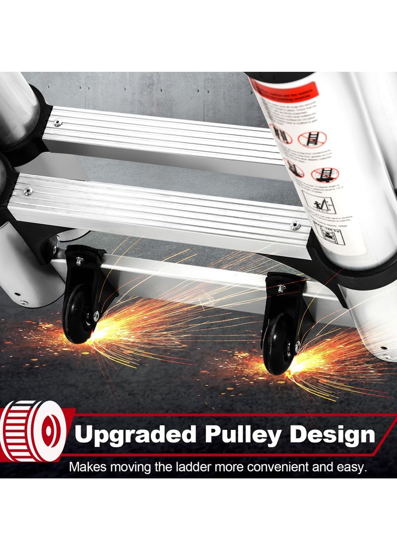 سلم قابل للطي بقضبان تلسكوبية من الألومنيوم ، سلم ألومنيوم غير قابل للانزلاق، سلم متعدد الوظائف، سلم قابل للتمديد بطول 5 متر وسعة تحميل 150 كيلوجرام - Image 5