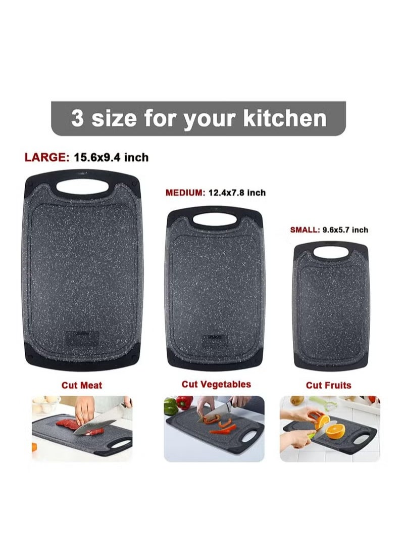 Arabest Plastic Cutting Board, Kitchen Cutting Board,3 Pieces Dishwasher Safe Chopping Boards with Juice Grooves, Easy Grip Handle, Non-Slip, with Grinding Area for Grinding Garlic and Ginger  - Image 2