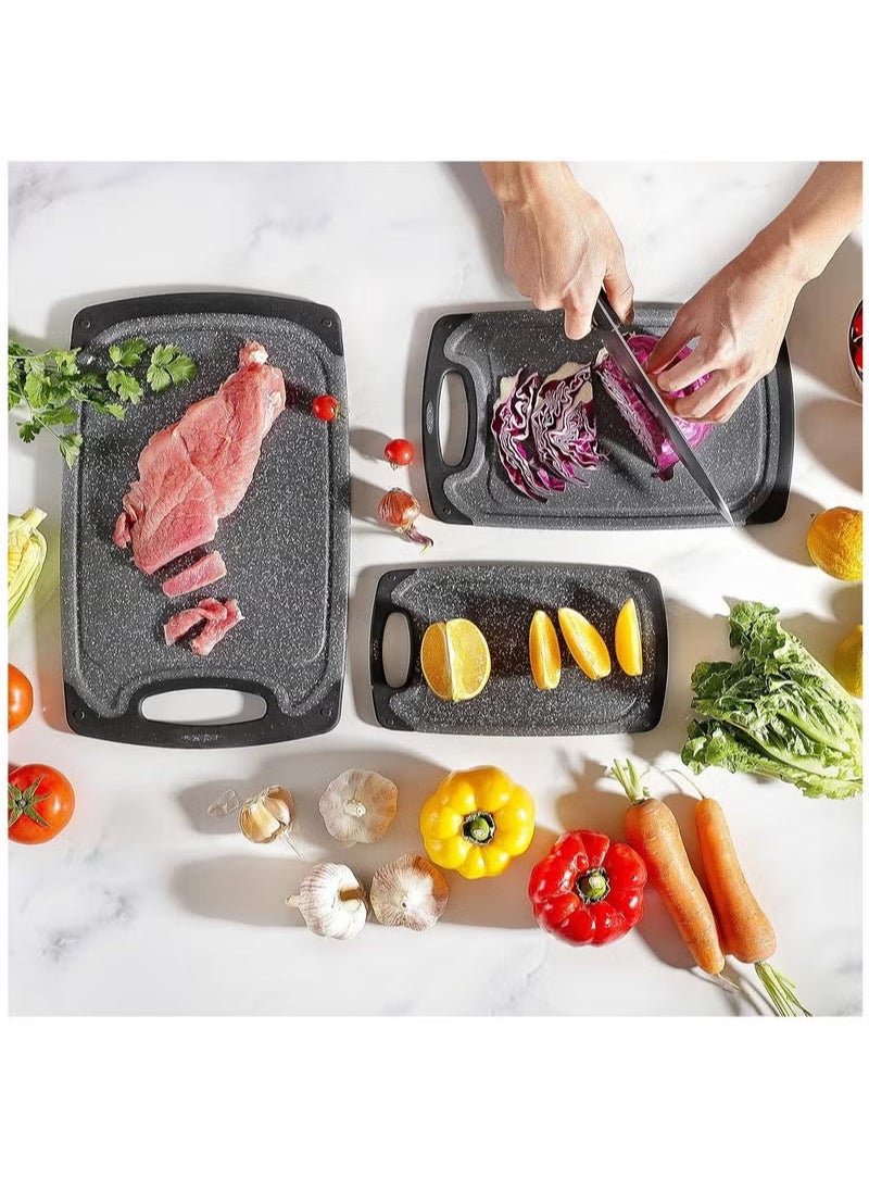 Arabest - Plastic Cutting Board, Kitchen Cutting Board,3 Pieces Dishwasher Safe Chopping Boards with Juice Grooves, Easy Grip Handle, Non-Slip, with Grinding Area for Grinding Garlic and Ginger - Image 1