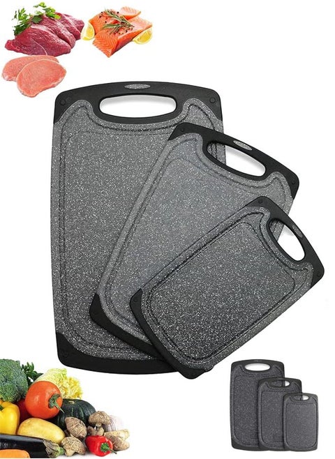 Plastic Cutting Board, Kitchen Cutting Board,3 Pieces Dishwasher Safe Chopping Boards with Juice Grooves, Easy Grip Handle, Non-Slip, with Grinding Area for Grinding Garlic and Ginger