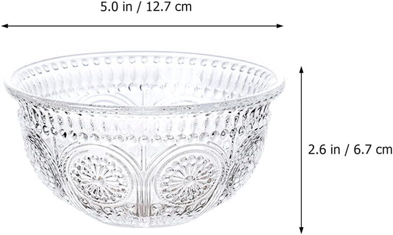 comfrt Crystal Bowl Embossed Punch Bowl Embossed Floral Serving Bowl Clear Glass Ice Cream Bowls Kitchen Dish for Fruit Salad Cake Ice Cream Dessert Food Punch Beverage Decor Gift Glass Salad Bowls - Image 3