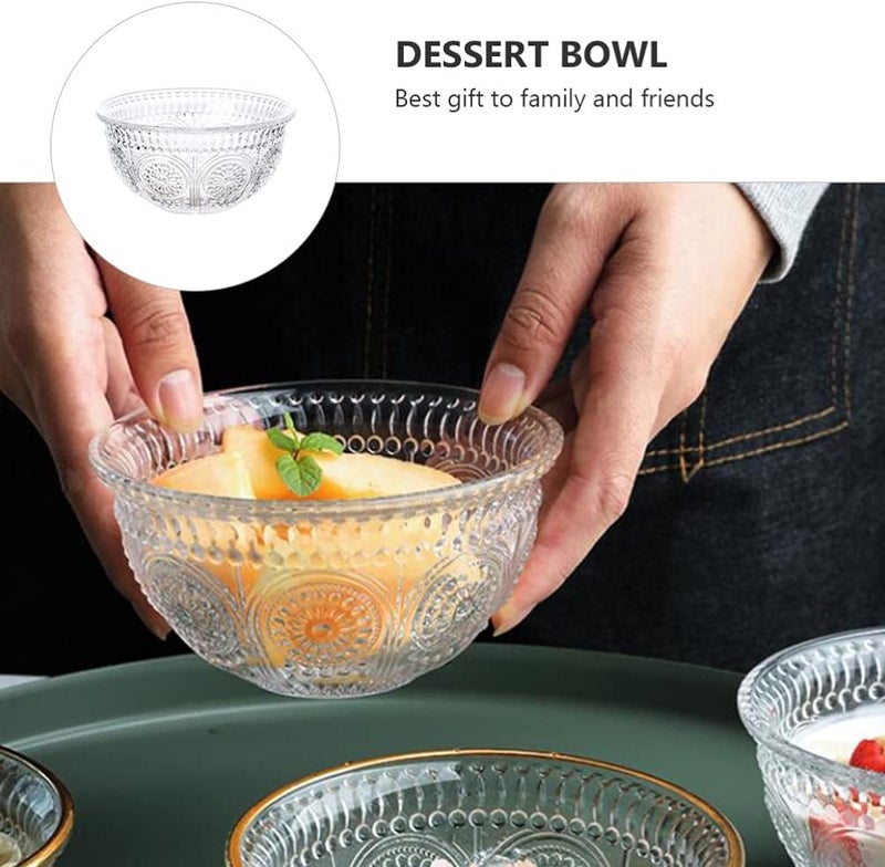 comfrt Crystal Bowl Embossed Punch Bowl Embossed Floral Serving Bowl Clear Glass Ice Cream Bowls Kitchen Dish for Fruit Salad Cake Ice Cream Dessert Food Punch Beverage Decor Gift Glass Salad Bowls - Image 4