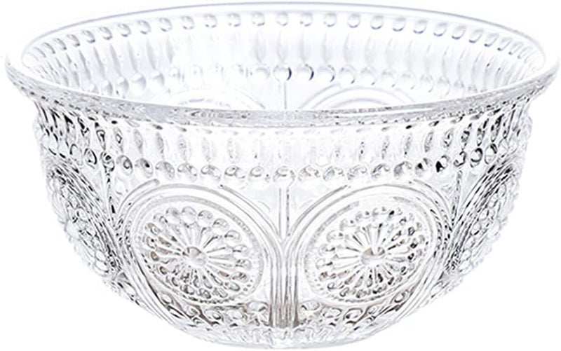 comfrt Crystal Bowl Embossed Punch Bowl Embossed Floral Serving Bowl Clear Glass Ice Cream Bowls Kitchen Dish for Fruit Salad Cake Ice Cream Dessert Food Punch Beverage Decor Gift Glass Salad Bowls - Image 1