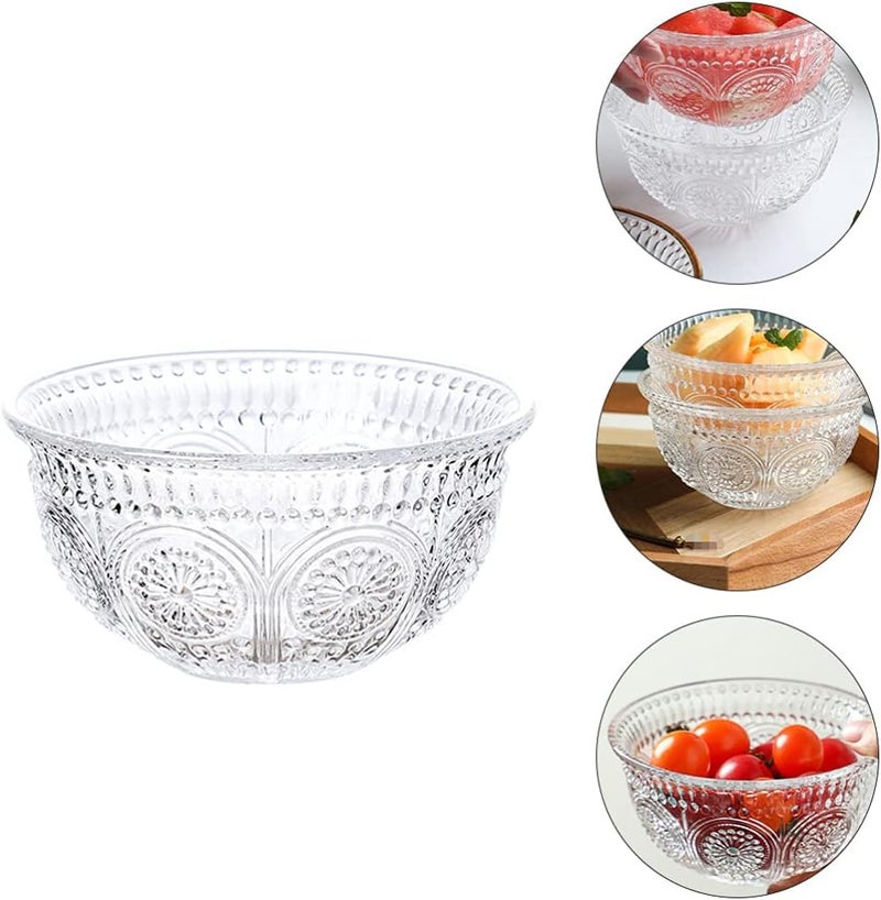 comfrt Crystal Bowl Embossed Punch Bowl Embossed Floral Serving Bowl Clear Glass Ice Cream Bowls Kitchen Dish for Fruit Salad Cake Ice Cream Dessert Food Punch Beverage Decor Gift Glass Salad Bowls - Image 5