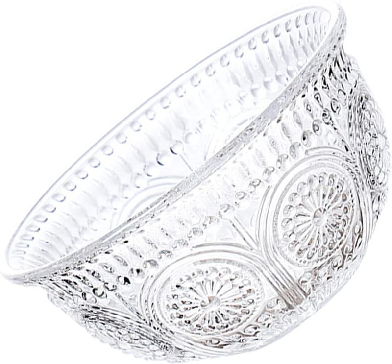 comfrt Crystal Bowl Embossed Punch Bowl Embossed Floral Serving Bowl Clear Glass Ice Cream Bowls Kitchen Dish for Fruit Salad Cake Ice Cream Dessert Food Punch Beverage Decor Gift Glass Salad Bowls - Image 2