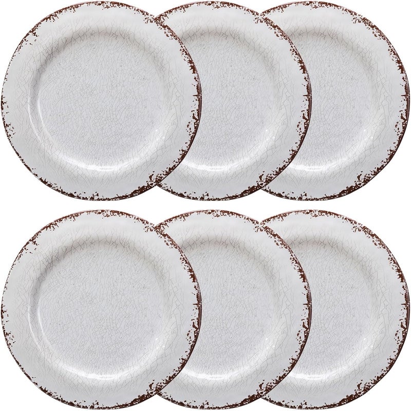 LEHAHA 9 inch White Melamine Salad Plate Set Vintage Rustic 6 piece Dessert Plates Set BreakResistant Dishes Set Great for Dining Party Ideal for SaladDessertFruit and Cakes - Image 1