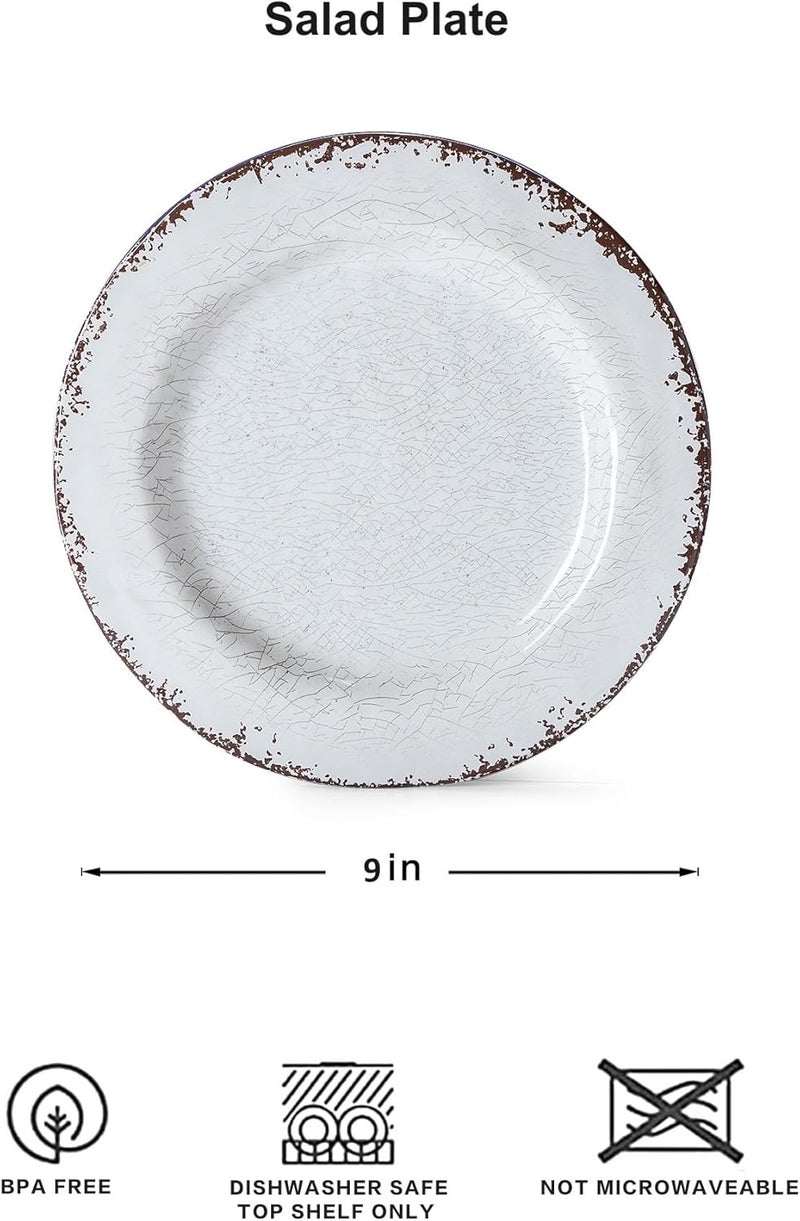 LEHAHA 9 inch White Melamine Salad Plate Set Vintage Rustic 6 piece Dessert Plates Set BreakResistant Dishes Set Great for Dining Party Ideal for SaladDessertFruit and Cakes - Image 2