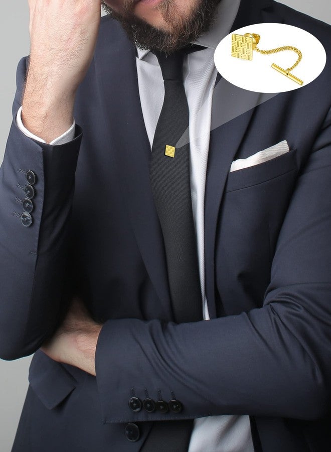 Tornito 9Pcs Tie Clips Tie Ring CZ Tie Tacks Clutch with Chain Necktie Tie Clips Link Chain for Wedding Business Anniversary Silver Black Gold Tie Pin Clips - Image 3