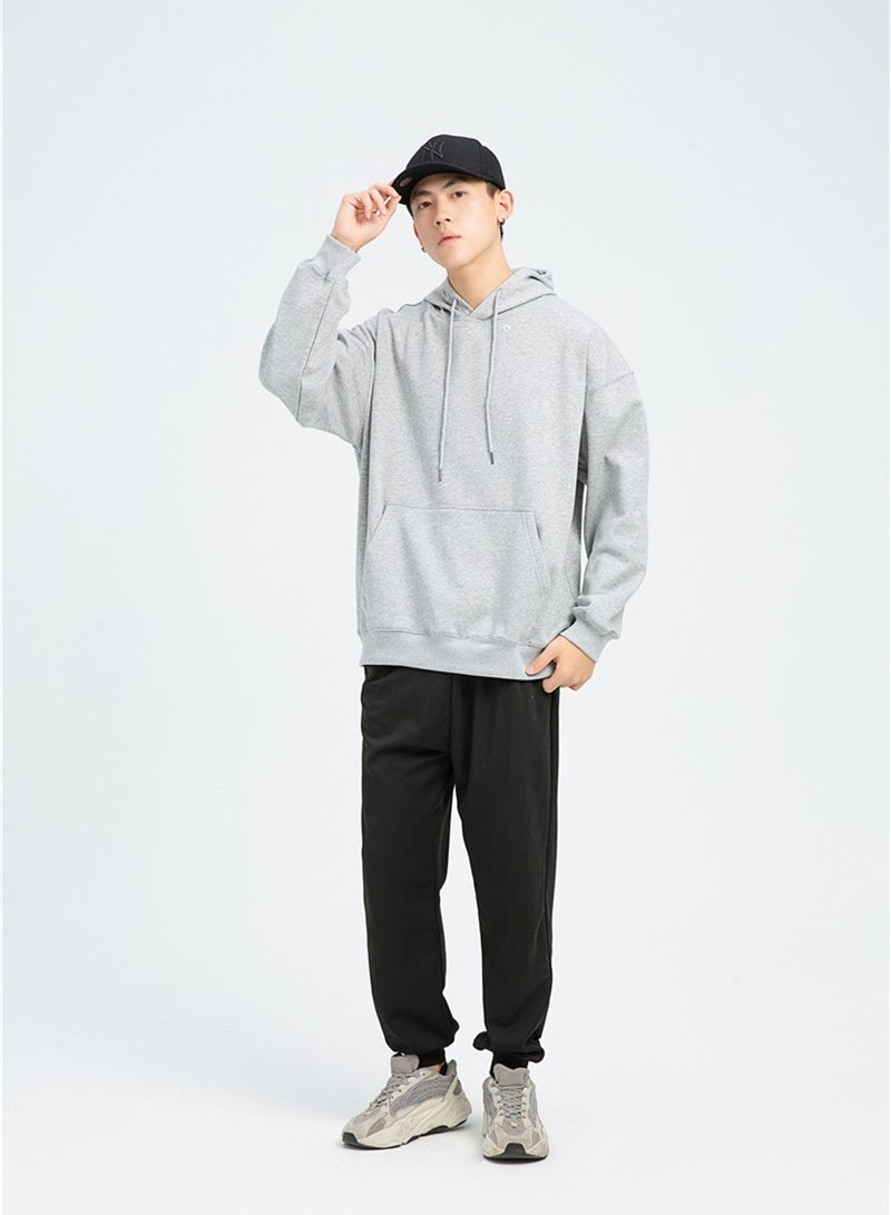 Loquat Add Fleece Solid Color Hoodie Men's Hoodie Silver Fox Fleece Overalls Grey - Image 1