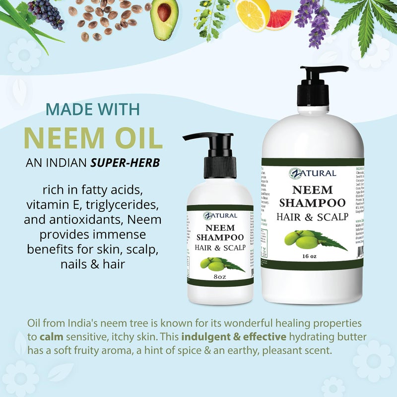 Zatural - Naked Neem - Neem Shampoo, Natural Soothing Scalp Shampoo (16oz) - Image 3